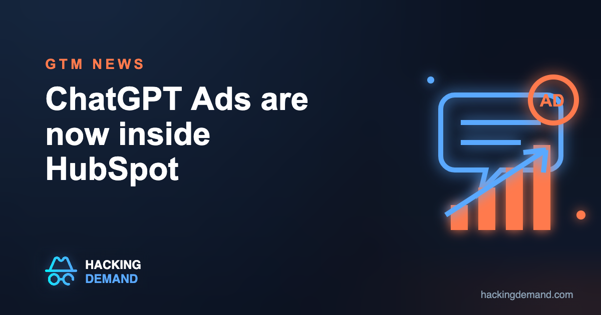 ChatGPT Ads are now inside HubSpot, chat bubble with ad badge and rising chart