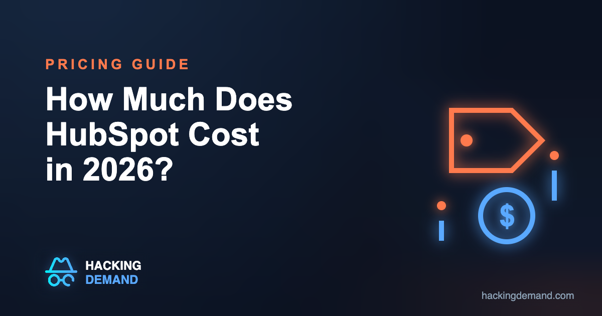 How much does HubSpot cost in 2026, dark hero with price tag and dollar motif