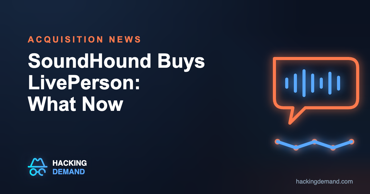 SoundHound buys LivePerson, chat bubble and voice waveform illustration